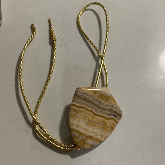 BOLO Tie with Rock Stone and Gold Tone Leather Cord and Tip - Picture 1 of 8